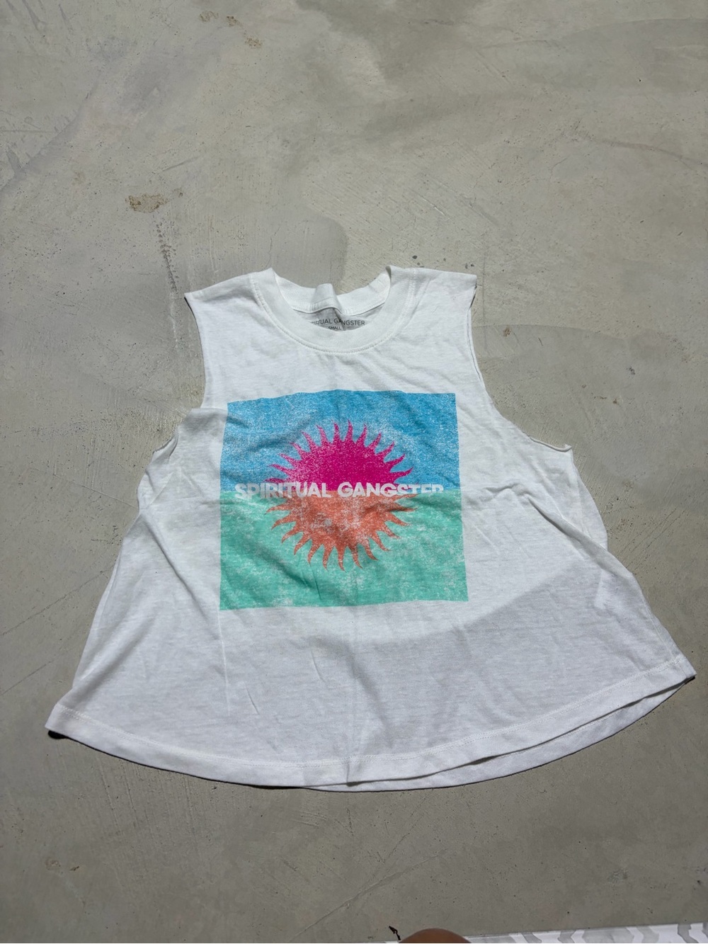 Spiritual Gangster White Tank with Colorful Sun Graphic small - Picture 1 of 7